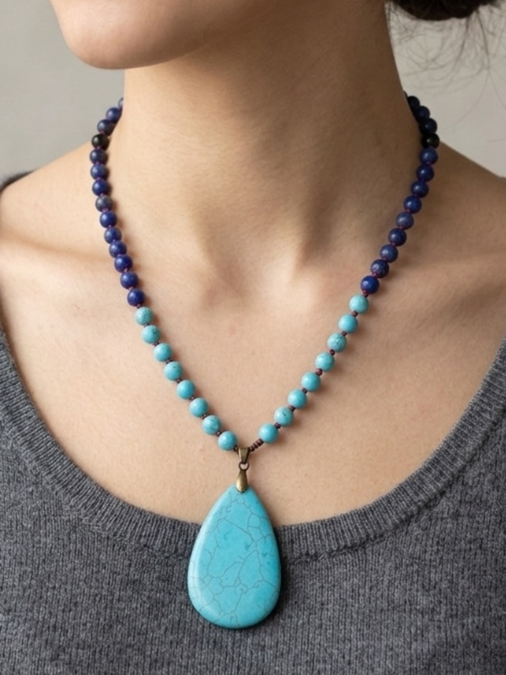 Handcrafted Lapis Lazuli & Turquoise Beaded Necklace